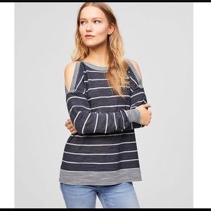 LOFT Striped Cold Shoulder Sweater